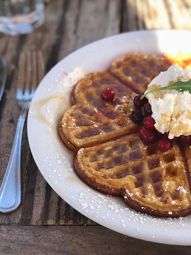food selective focus photography of belgian waffle on plate bread
