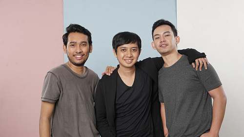 sleeve three person standing clothing