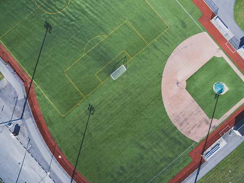 arena aerial view of green field baseball field