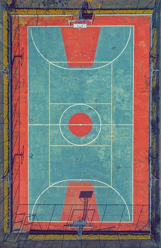 sport aerial photo of multicolored basketball court building