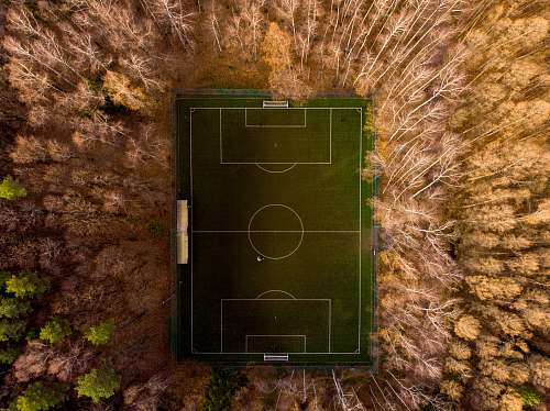 building aerial photo of soccer field arena
