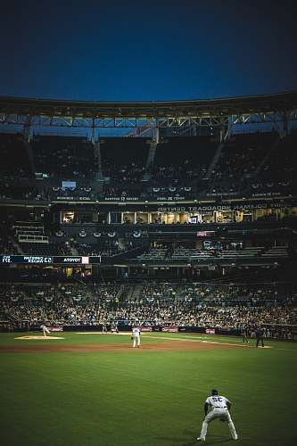 person baseball group of people at stadium building
