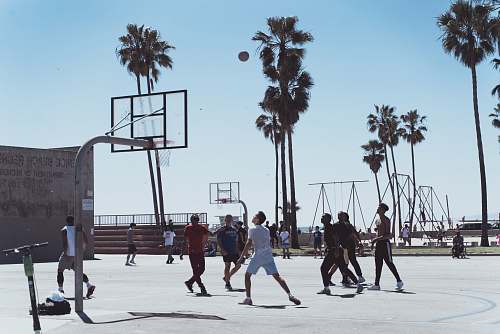 person men playing basketball during day people