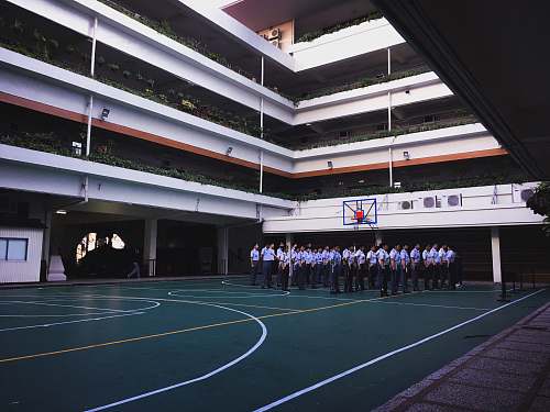 person people standing in line on basketball court people