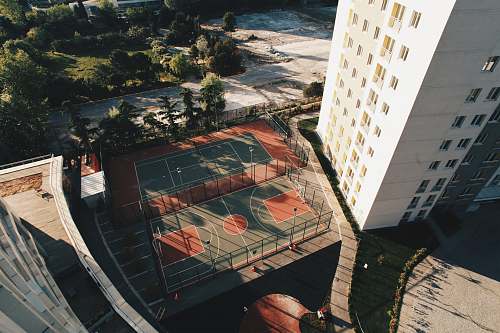 outdoors aerial view of basketball courts scenery