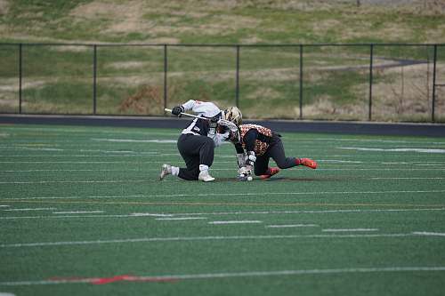 human two people playing lacrosse on green field people