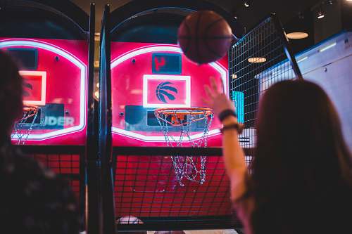 human two person playing basketball arcade games people