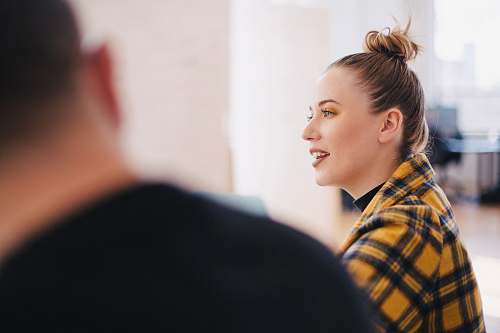 human woman wearing yellow and black plaid shirt toronto