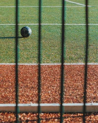 ball black soccer ball on green grass field asphalt