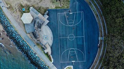basketball blue floored basketball court by the beach sports