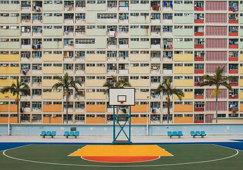 basketball building with basketball court team