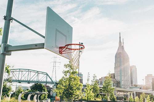 basketball white and grey basketball hoop skyscraper