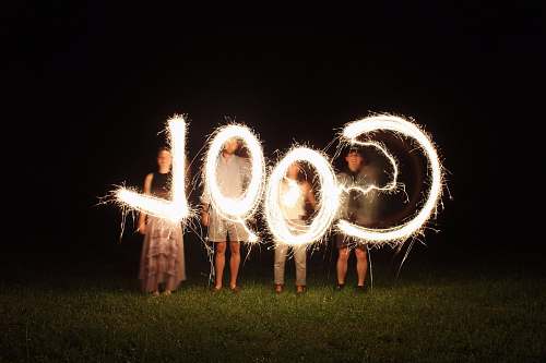 cool four people holding fireworks and forming cool word light