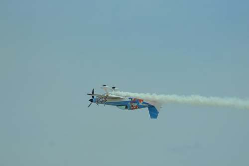 bird blue and white plane making tricks on air flying