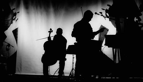 person silhouette of musicians playing black-and-white