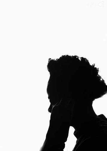 silhouette person touching their ear black-and-white