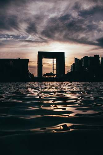 outdoors body of water near high buildings at golden hour sunset