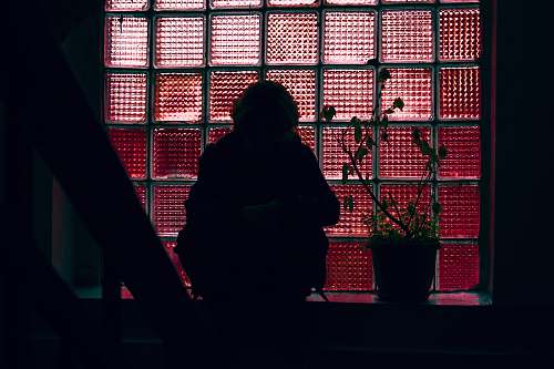 human woman sitting in front of glass window panel lighting