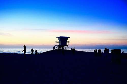 dawn silhouette photo of people at beach sunset
