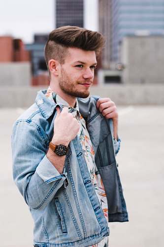 people man modeling denim jacket person