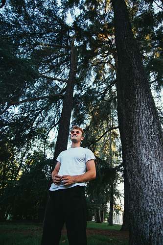 people man standing under green tree person