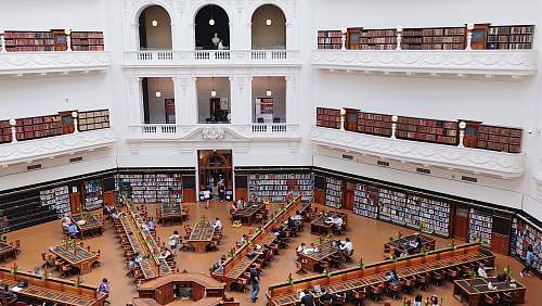 library aerial photography of people reading books inside library australia