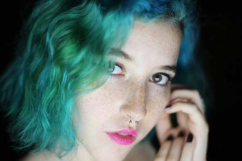 human green haired woman person