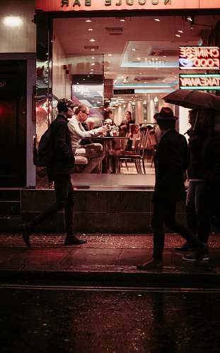 restaurant man walking near restaurant wearing jacket food