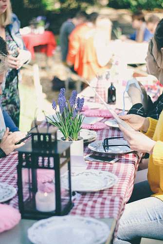 flora people sitting near table outdoor during daytime jar
