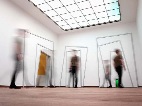 person people standing inside room skylight