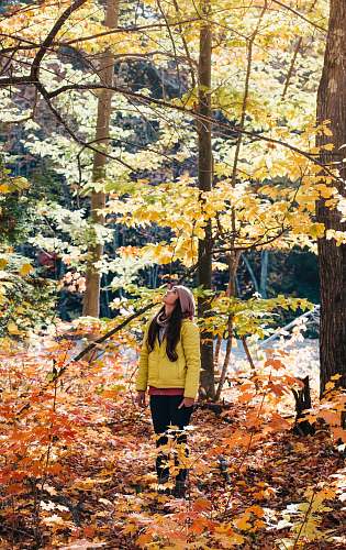 human photo of woman looking up the trees person