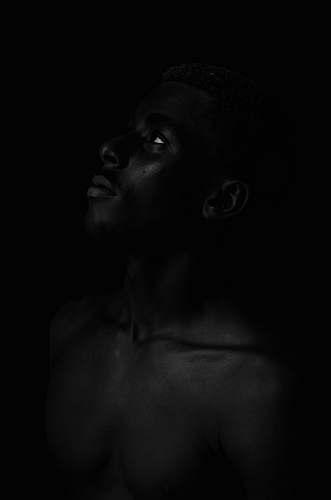 person portrait of man looking up black-and-white