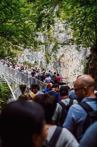 person shallow focus photography of people crossing at the bridge human