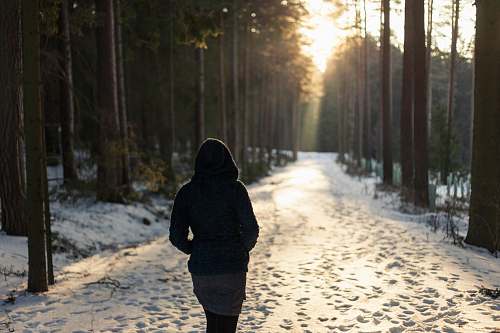 human woman walking on snowfield pathway person