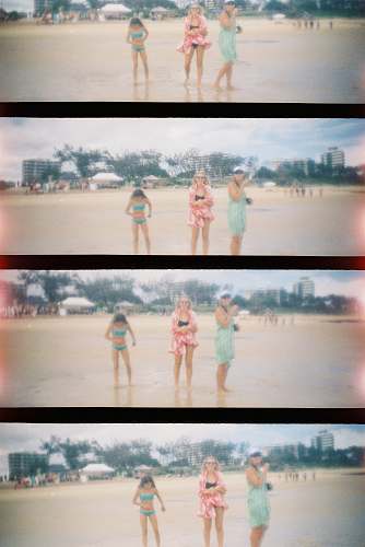 human women on beach collage person