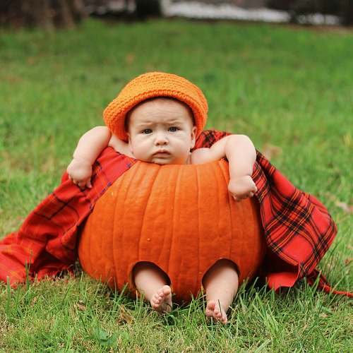 human baby in red pumpkin people