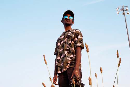 people man in brown and black camouflage and black bottoms outfit human