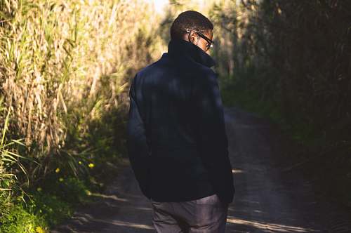 human man walking near green leafed plants people