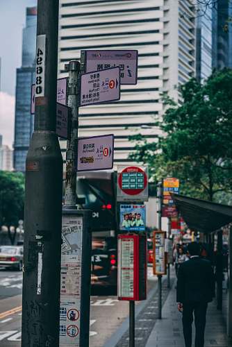 human man walking near road signage people
