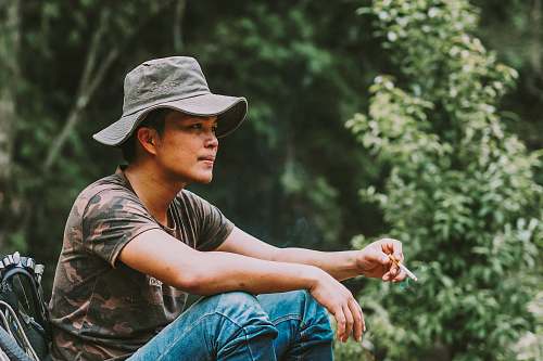 people man wearing woodland camouflage top human