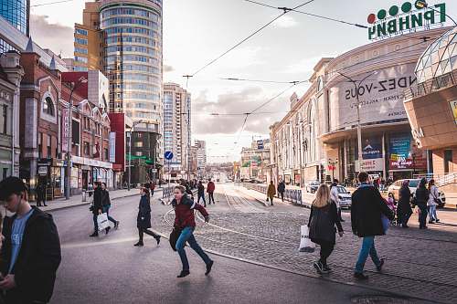 people people walking on road in downtown human