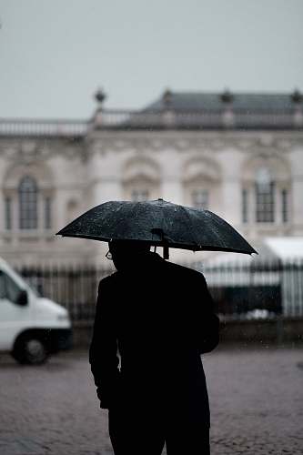umbrella person holding black umbrella standing near white vehicle canopy