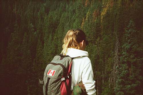 people woman facing forward on tall green trees human