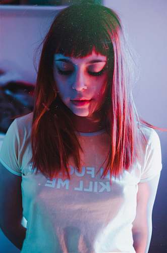 human woman in beige crew-neck shirt people