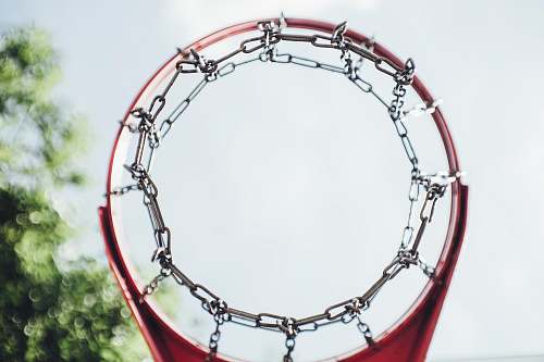 blue gray and red metal basketball hoop purple