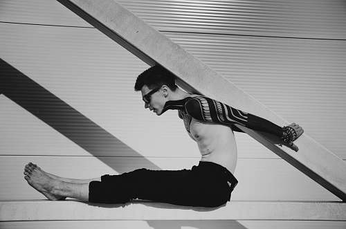 person men's black pants black-and-white