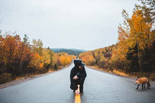 people person siting between road person