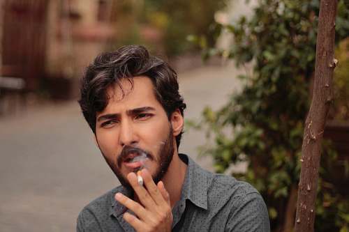 human man smoking near green leaf plant face