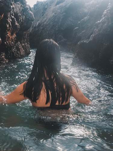 human woman in black brassiere water