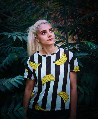 apparel woman looking upward clothing